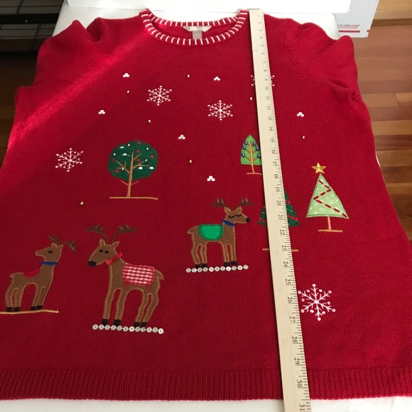 WHITE STAG Christmas Sweater Plus Size 2X 18W 20W Snowflake Reindeer Holiday Red - Picture 13 of 16
